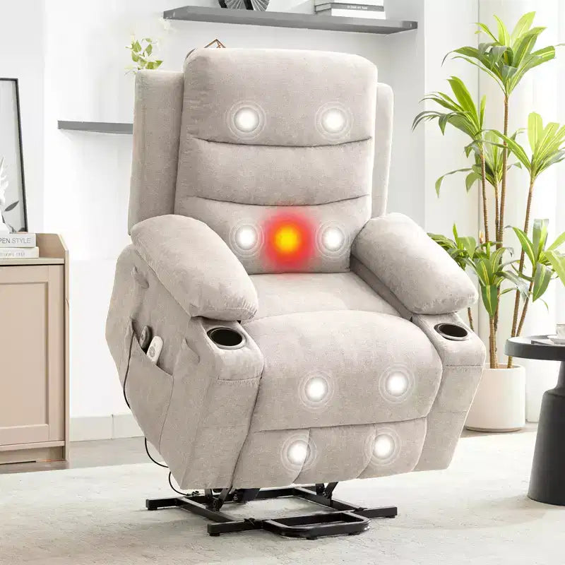 Poltrona Reclinabile Elettrica Monoposto con Funzione Alzapersona, Riscaldamento e Massaggio | Beige / Marrone / Grigio