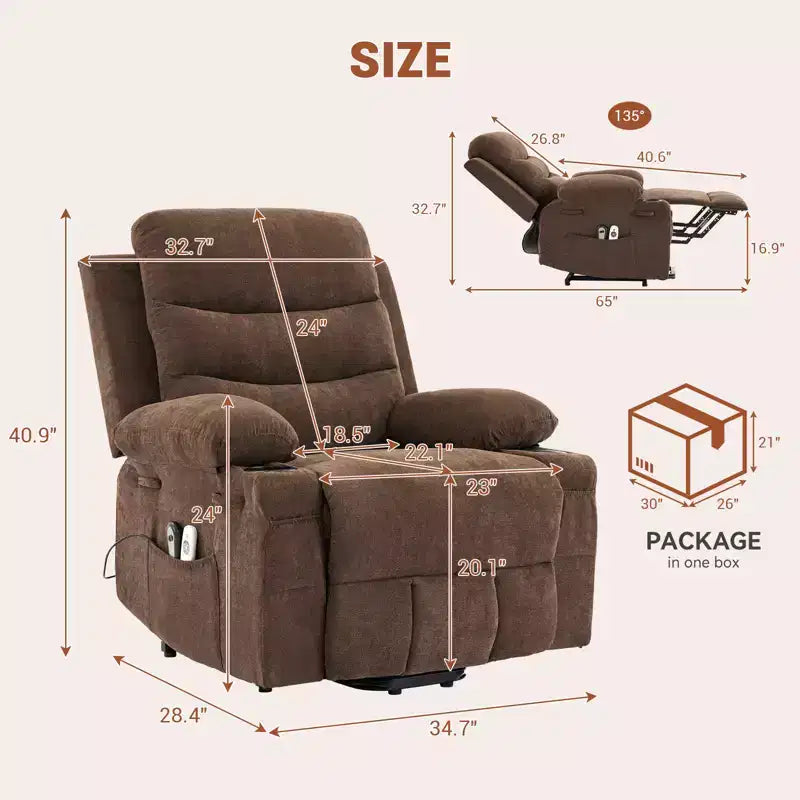 Poltrona Reclinabile Elettrica Monoposto con Funzione Alzapersona, Riscaldamento e Massaggio | Beige / Marrone / Grigio