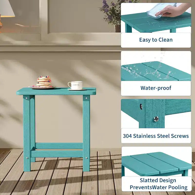 Tavolino da esterno quadrato in HDPE — Nero / Blu / Marrone / Grigio Scuro / Bianco, 4 gambe, Singolo