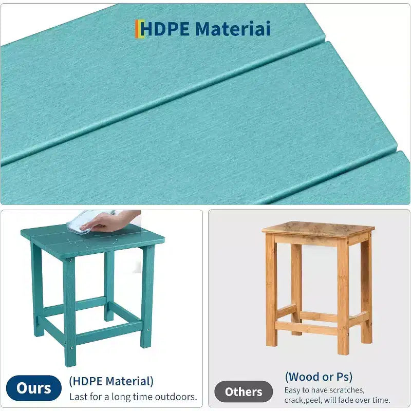 Tavolino da esterno quadrato in HDPE — Nero / Blu / Marrone / Grigio Scuro / Bianco, 4 gambe, Singolo