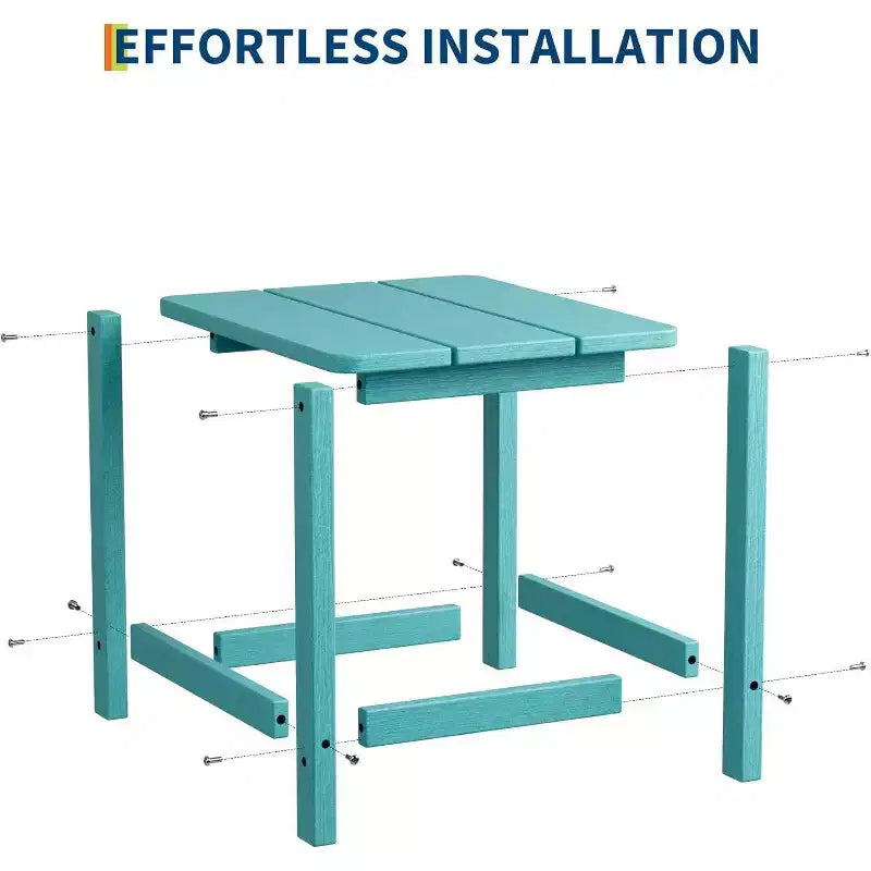Tavolino da esterno quadrato in HDPE — Nero / Blu / Marrone / Grigio Scuro / Bianco, 4 gambe, Singolo