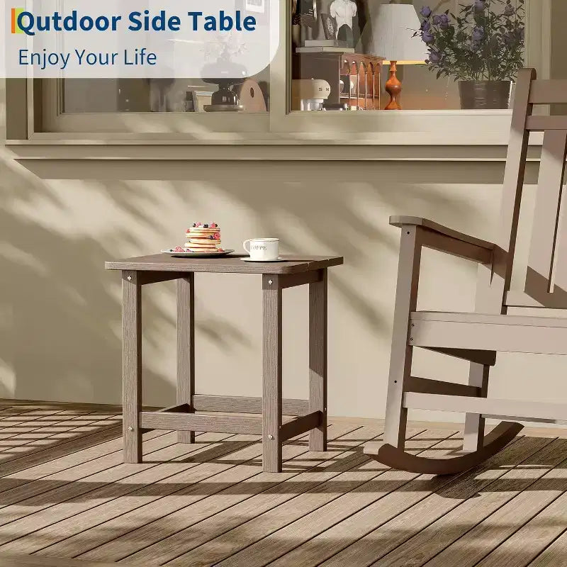 Tavolino da esterno quadrato in HDPE — Nero / Blu / Marrone / Grigio Scuro / Bianco, 4 gambe, Singolo
