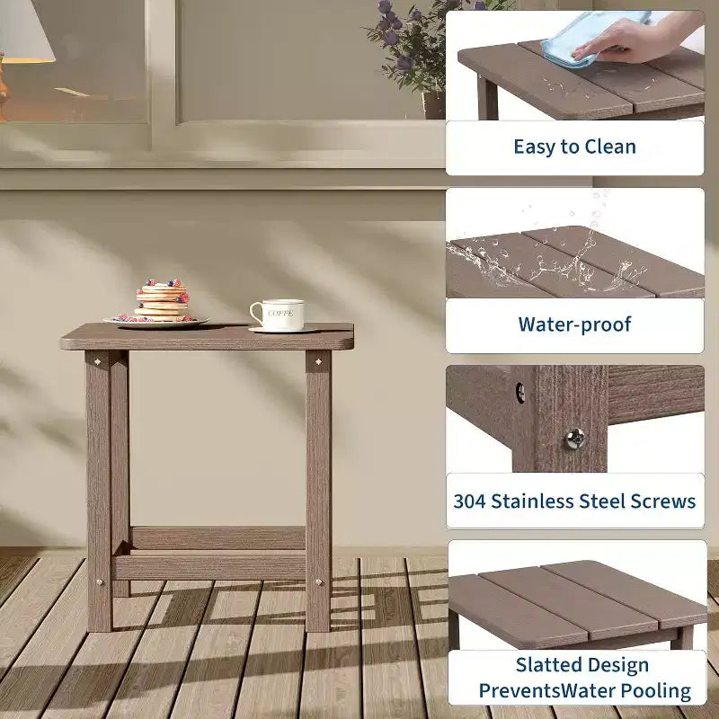 Tavolino da esterno quadrato in HDPE — Nero / Blu / Marrone / Grigio Scuro / Bianco, 4 gambe, Singolo