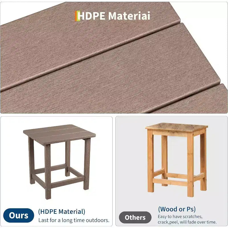 Tavolino da esterno quadrato in HDPE — Nero / Blu / Marrone / Grigio Scuro / Bianco, 4 gambe, Singolo