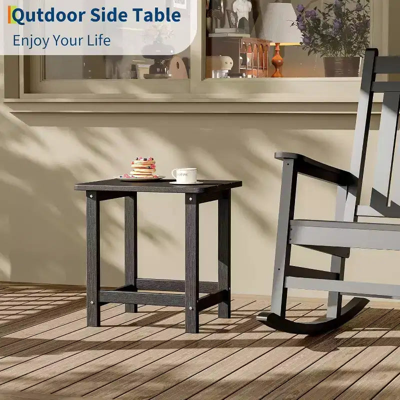 Tavolino da esterno quadrato in HDPE — Nero / Blu / Marrone / Grigio Scuro / Bianco, 4 gambe, Singolo