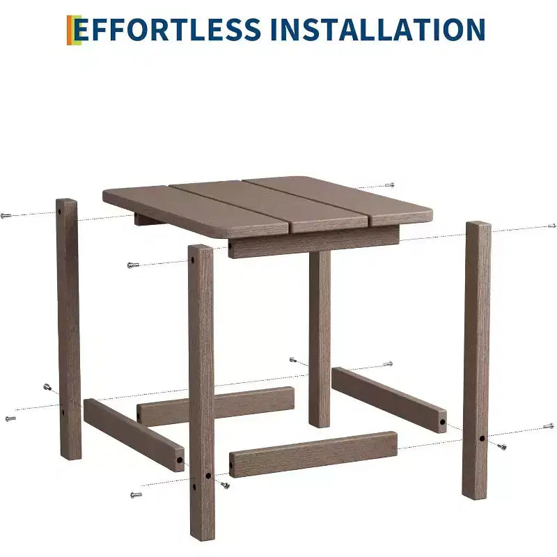 Tavolino da esterno quadrato in HDPE — Nero / Blu / Marrone / Grigio Scuro / Bianco, 4 gambe, Singolo