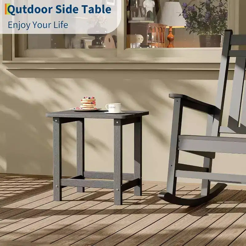 Tavolino da esterno quadrato in HDPE — Nero / Blu / Marrone / Grigio Scuro / Bianco, 4 gambe, Singolo