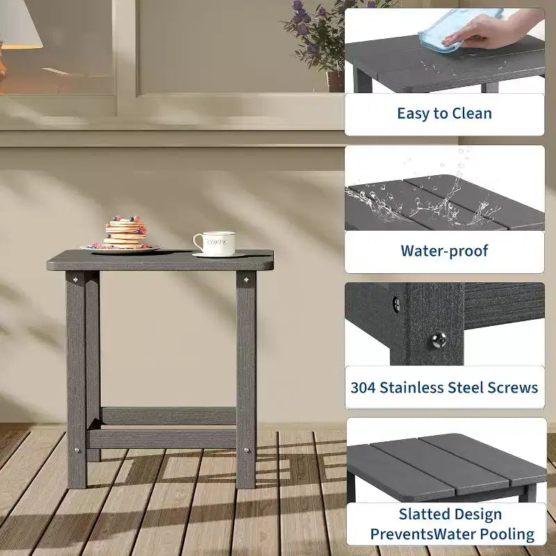 Tavolino da esterno quadrato in HDPE — Nero / Blu / Marrone / Grigio Scuro / Bianco, 4 gambe, Singolo
