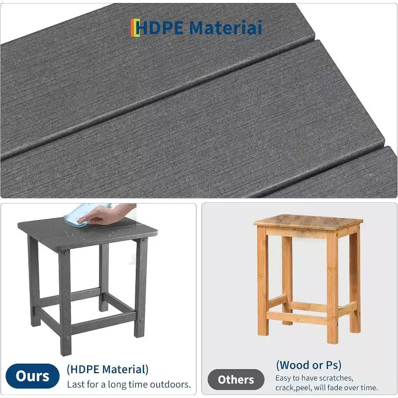 Tavolino da esterno quadrato in HDPE — Nero / Blu / Marrone / Grigio Scuro / Bianco, 4 gambe, Singolo