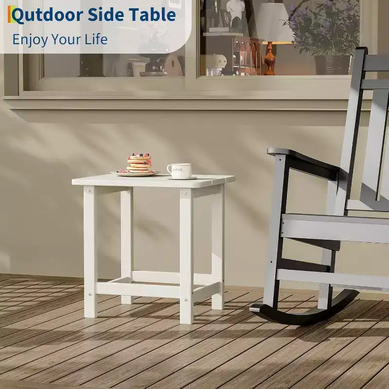 Tavolino da esterno quadrato in HDPE — Nero / Blu / Marrone / Grigio Scuro / Bianco, 4 gambe, Singolo