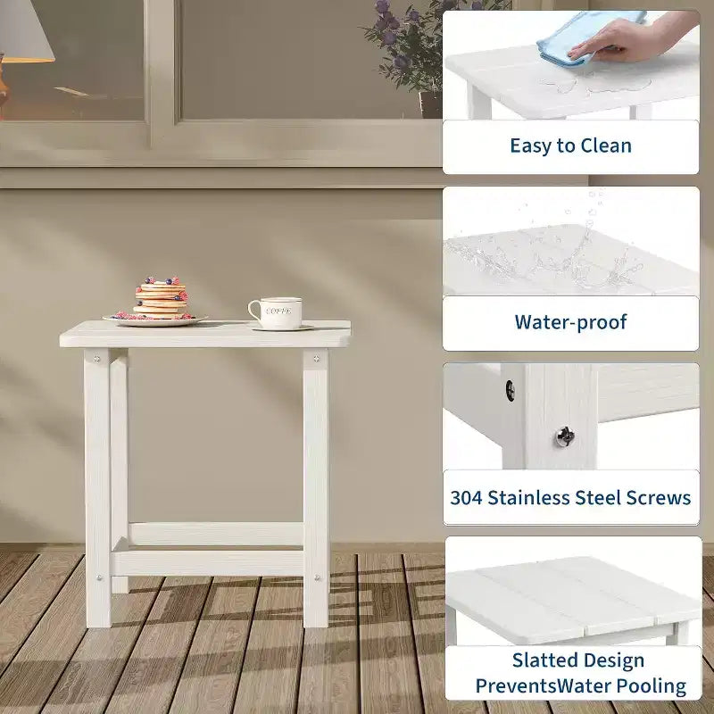 Tavolino da esterno quadrato in HDPE — Nero / Blu / Marrone / Grigio Scuro / Bianco, 4 gambe, Singolo