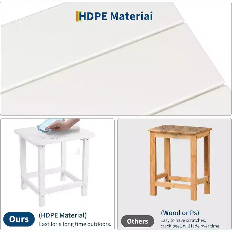 Tavolino da esterno quadrato in HDPE — Nero / Blu / Marrone / Grigio Scuro / Bianco, 4 gambe, Singolo