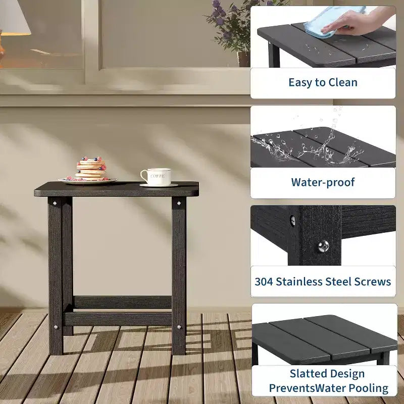 Tavolino da esterno quadrato in HDPE — Nero / Blu / Marrone / Grigio Scuro / Bianco, 4 gambe, Singolo