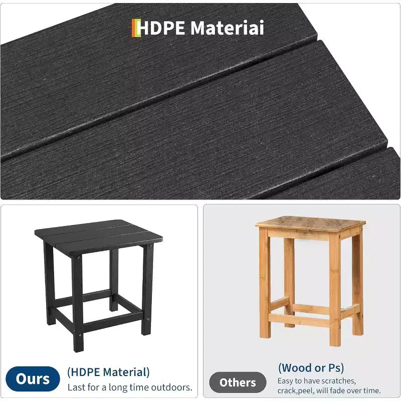 Tavolino da esterno quadrato in HDPE — Nero / Blu / Marrone / Grigio Scuro / Bianco, 4 gambe, Singolo