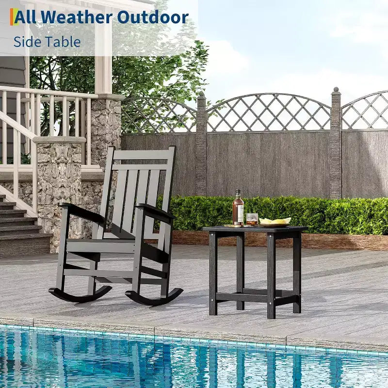 Tavolino da esterno quadrato in HDPE — Nero / Blu / Marrone / Grigio Scuro / Bianco, 4 gambe, Singolo