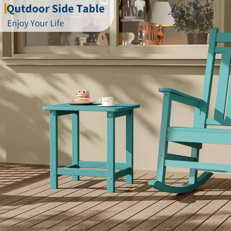 Tavolino da esterno quadrato in HDPE — Nero / Blu / Marrone / Grigio Scuro / Bianco, 4 gambe, Singolo