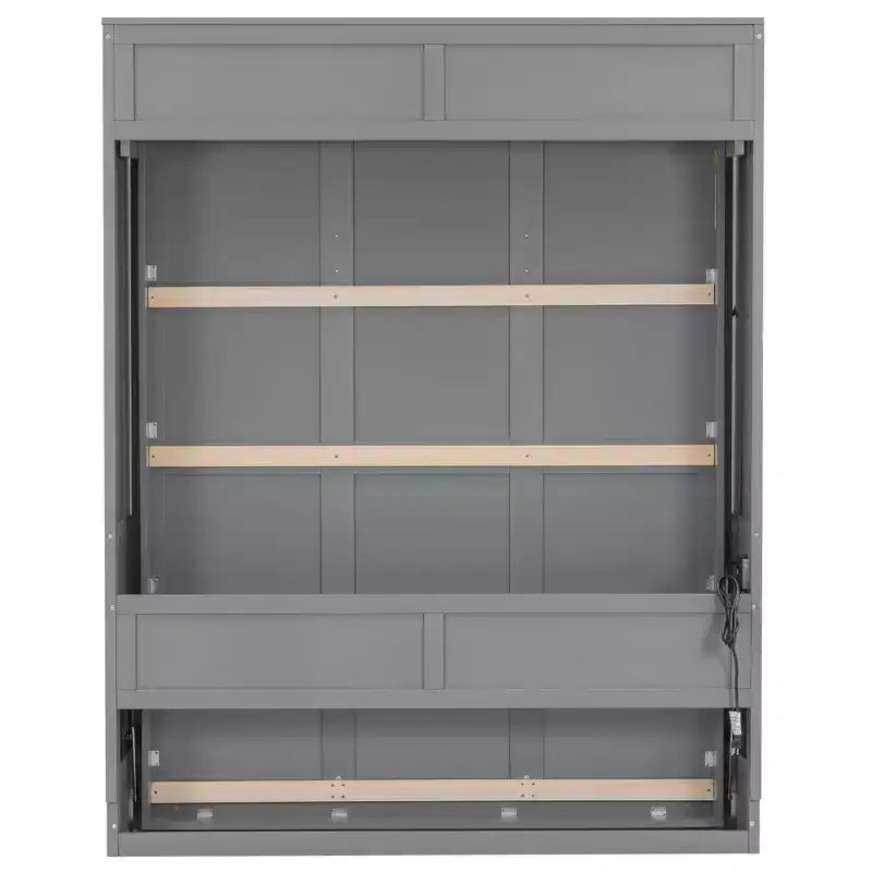 Letto a scomparsa matrimoniale con scrivania, luci LED e porta USB – Grigio/Bianco, per 1-2 persone