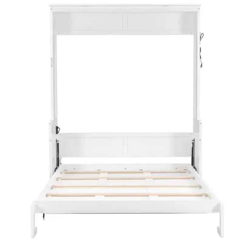 Letto a scomparsa matrimoniale con scrivania, luci LED e porta USB – Grigio/Bianco, per 1-2 persone