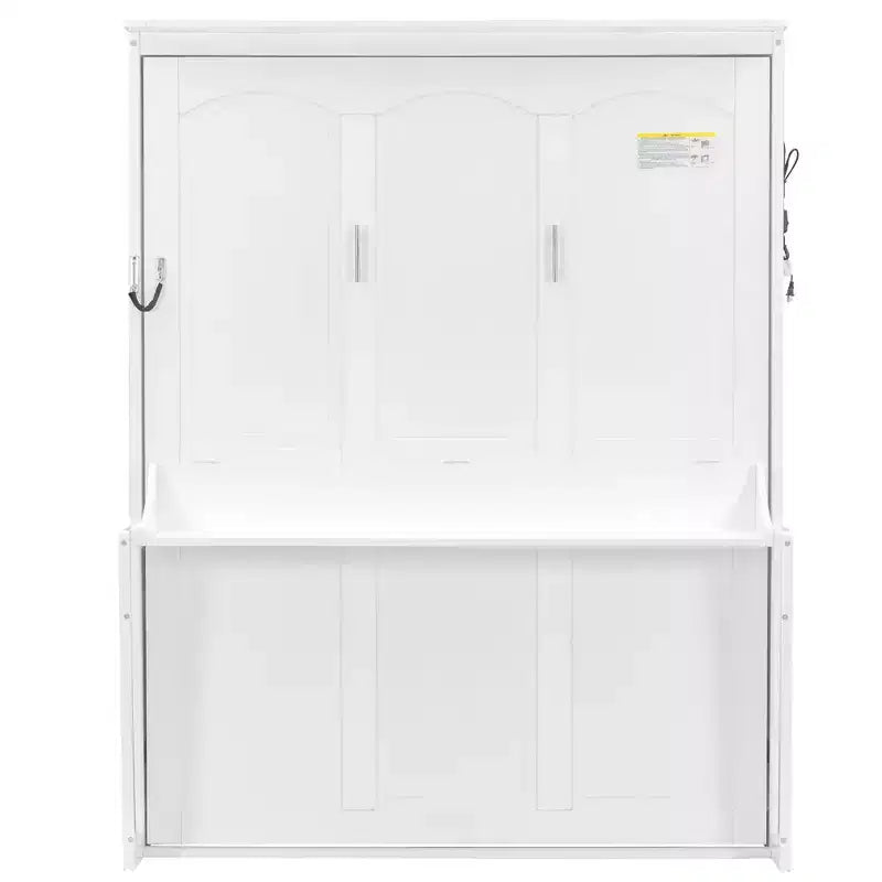 Letto a scomparsa matrimoniale con scrivania, luci LED e porta USB – Grigio/Bianco, per 1-2 persone