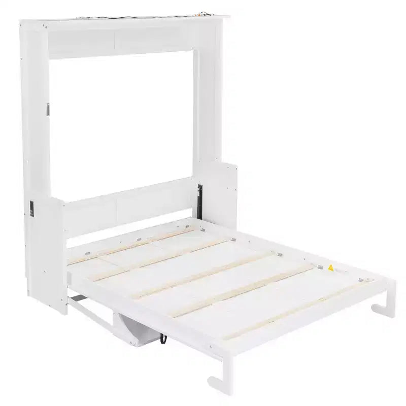 Letto a scomparsa matrimoniale con scrivania, luci LED e porta USB – Grigio/Bianco, per 1-2 persone