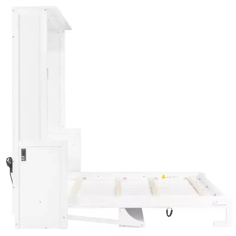 Letto a scomparsa matrimoniale con scrivania, luci LED e porta USB – Grigio/Bianco, per 1-2 persone