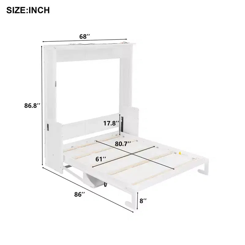Letto a scomparsa matrimoniale con scrivania, luci LED e porta USB – Grigio/Bianco, per 1-2 persone