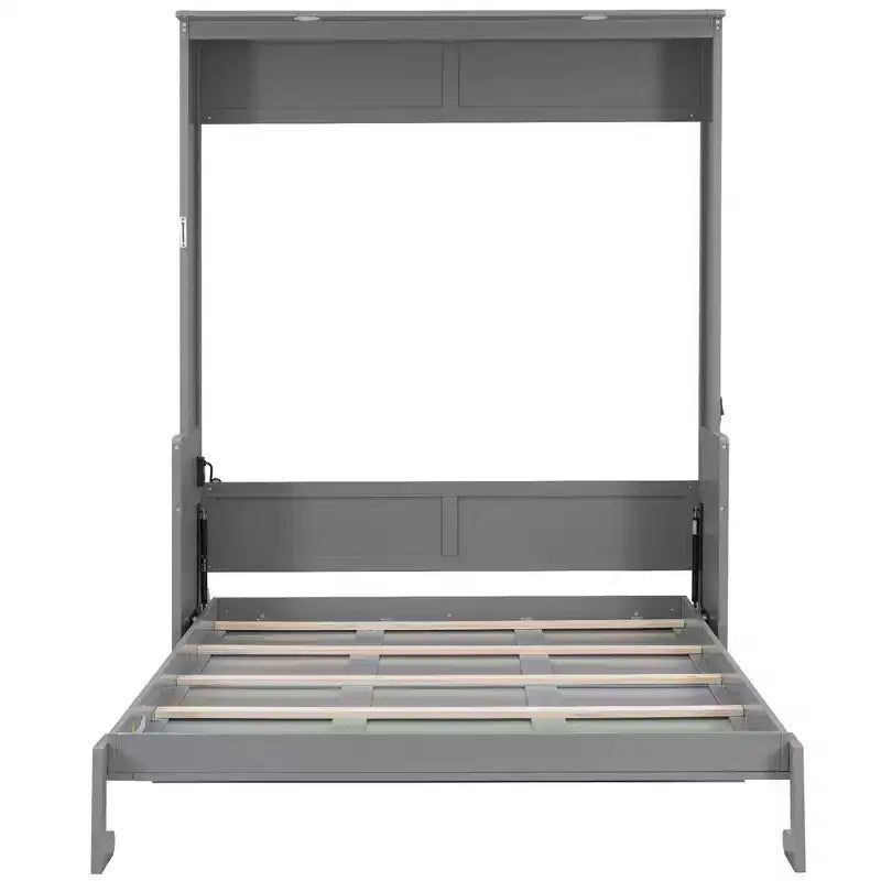 Letto a scomparsa matrimoniale con scrivania, luci LED e porta USB – Grigio/Bianco, per 1-2 persone