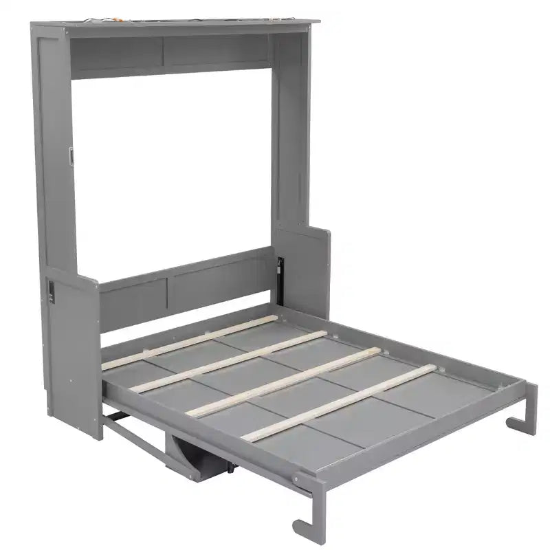 Letto a scomparsa matrimoniale con scrivania, luci LED e porta USB – Grigio/Bianco, per 1-2 persone