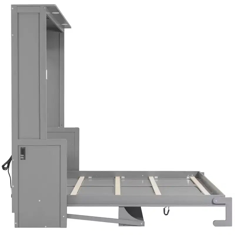 Letto a scomparsa matrimoniale con scrivania, luci LED e porta USB – Grigio/Bianco, per 1-2 persone