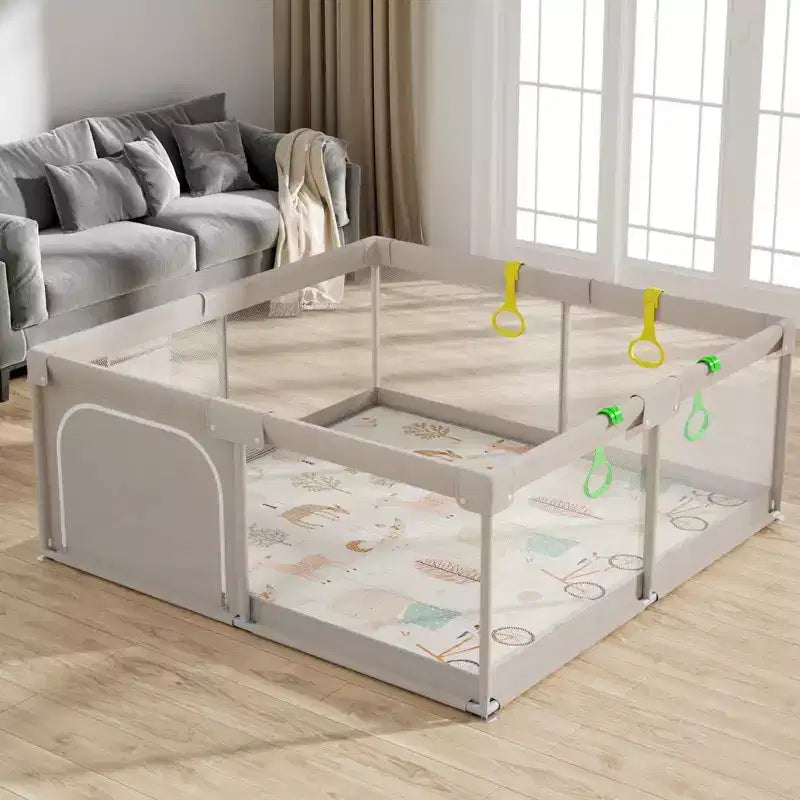 Box per bambini pieghevole grigio chiaro/grigio con tappetino – 150×150×68 cm, 1 bambino