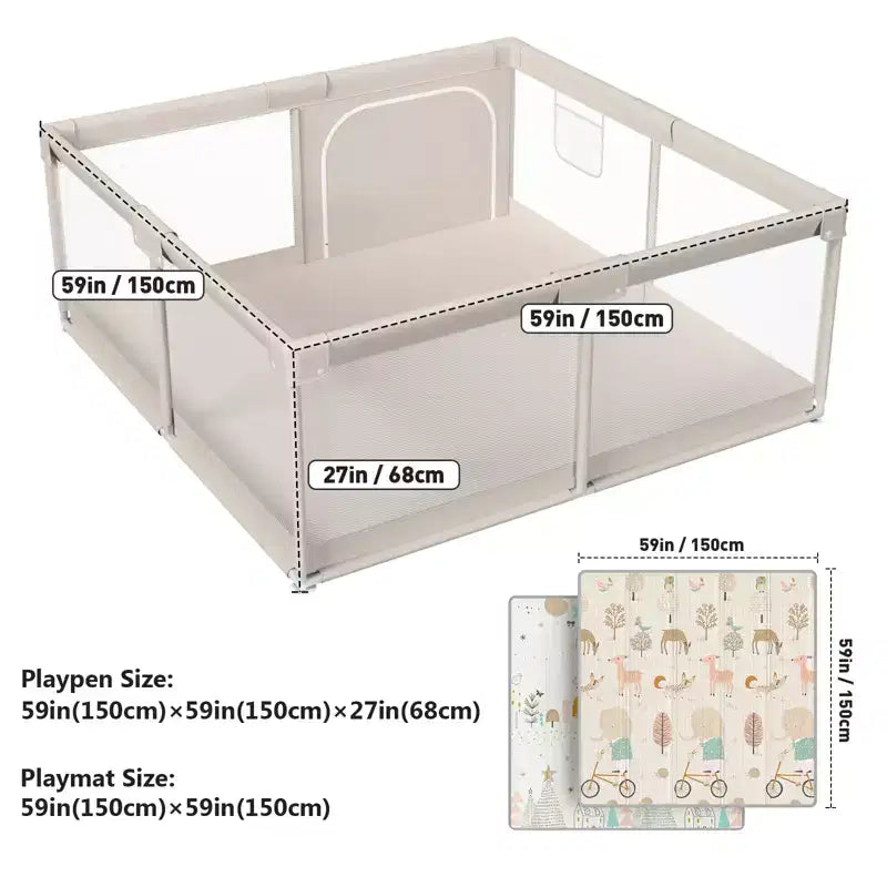 Box per bambini pieghevole grigio chiaro/grigio con tappetino – 150×150×68 cm, 1 bambino