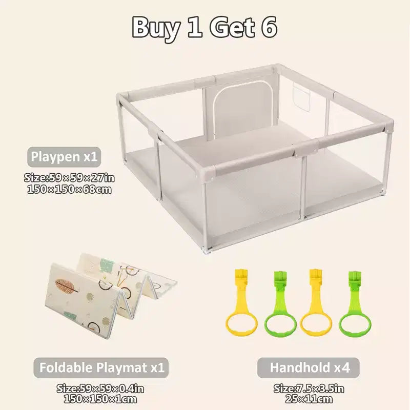 Box per bambini pieghevole grigio chiaro/grigio con tappetino – 150×150×68 cm, 1 bambino