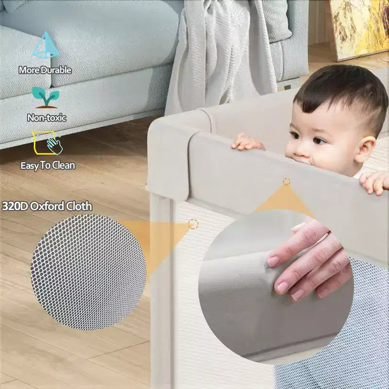 Box per bambini pieghevole grigio chiaro/grigio con tappetino – 150×150×68 cm, 1 bambino
