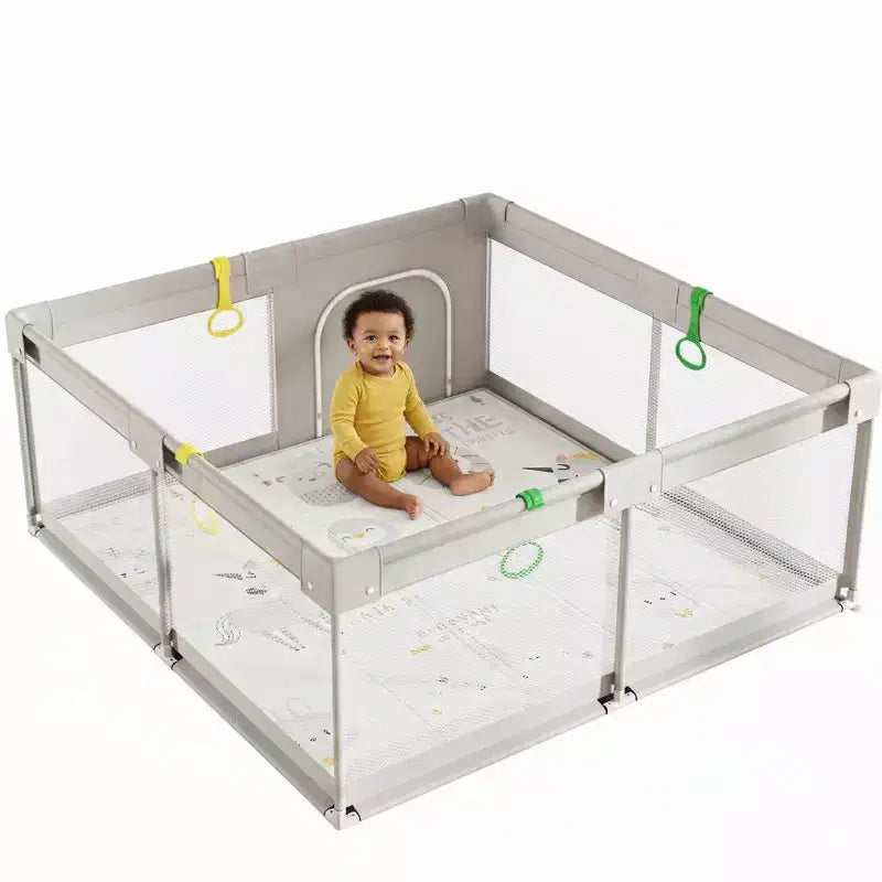 Box per bambini pieghevole grigio chiaro/grigio con tappetino – 150×150×68 cm, 1 bambino