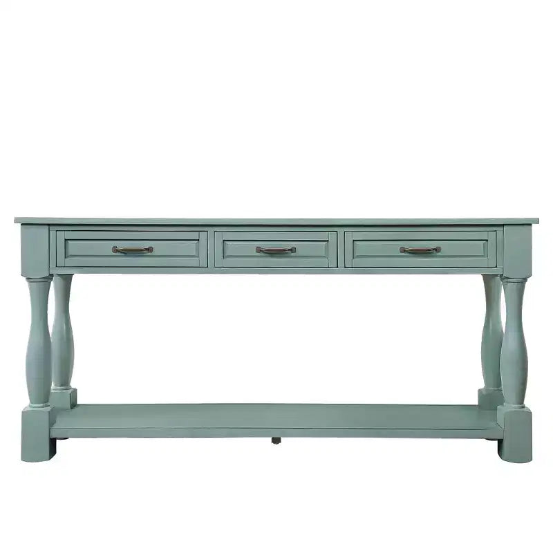 Consolle Blu a 3 Cassetti in Legno di Pino, Stile Mid-Century