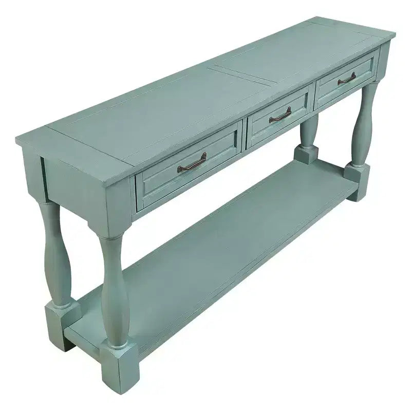 Consolle Blu a 3 Cassetti in Legno di Pino, Stile Mid-Century