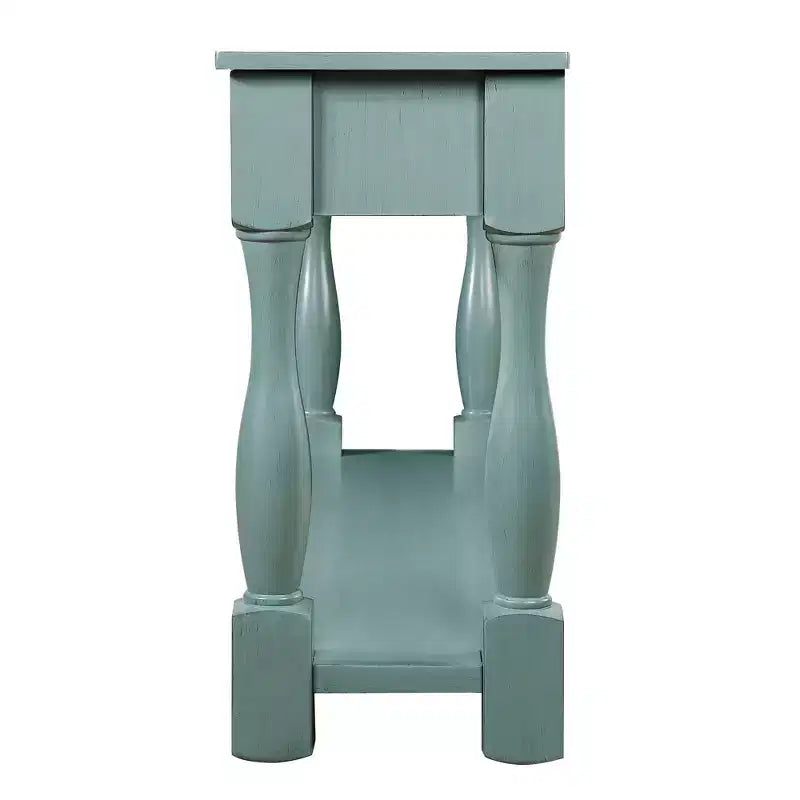 Consolle Blu a 3 Cassetti in Legno di Pino, Stile Mid-Century