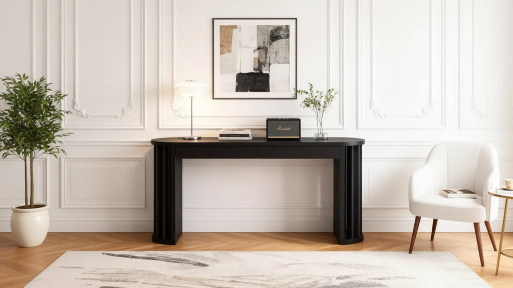 Luxystar 59 Long Console Table with Curved and Straight Line Design for Entrance and Living Room, Black