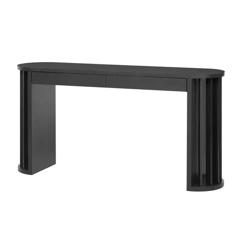Console Nera Semicircolare con 2 Cassetti Contenitori