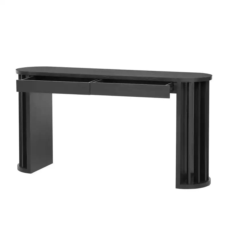Console Nera Semicircolare con 2 Cassetti Contenitori