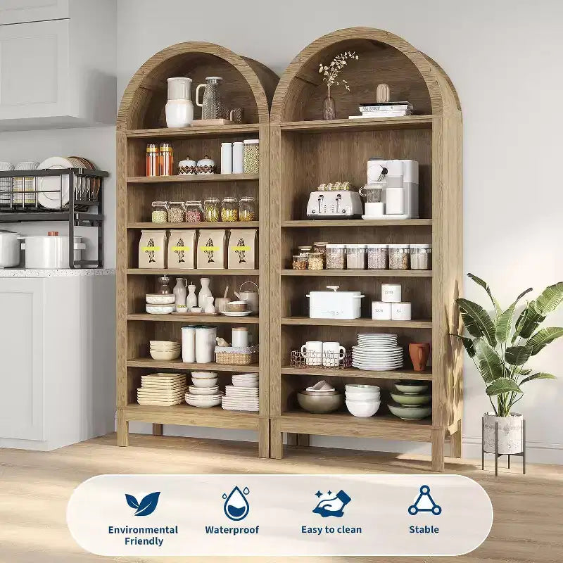Libreria ad arco a 7 ripiani con mensole regolabili — Rovere nero / Rovere, Autoportante