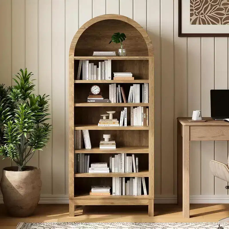 Libreria ad arco a 7 ripiani con mensole regolabili — Rovere nero / Rovere, Autoportante
