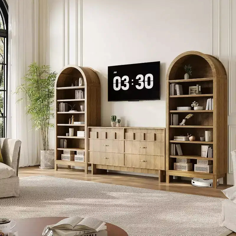 Libreria ad arco a 7 ripiani con mensole regolabili — Rovere nero / Rovere, Autoportante