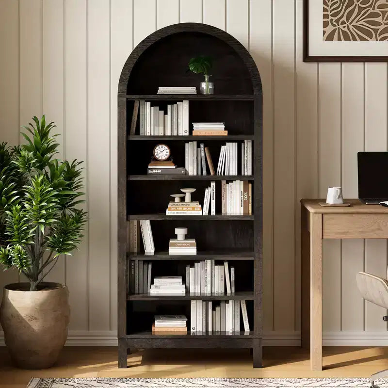 Libreria ad arco a 7 ripiani con mensole regolabili — Rovere nero / Rovere, Autoportante