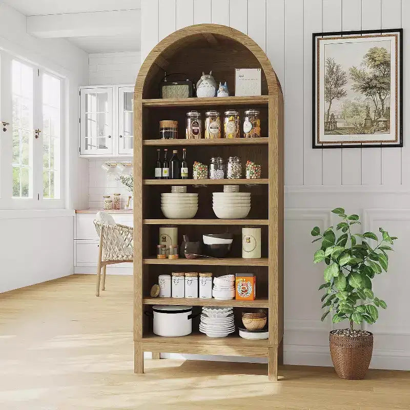 Libreria ad arco a 7 ripiani con mensole regolabili — Rovere nero / Rovere, Autoportante