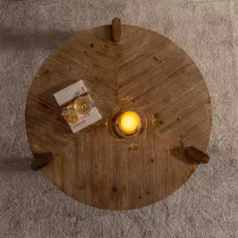 Tavolino da Caffè Rotondo Marrone in Legno con Base a 3 Gambe