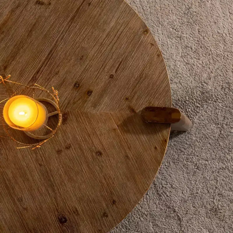 Tavolino da Caffè Rotondo Marrone in Legno con Base a 3 Gambe