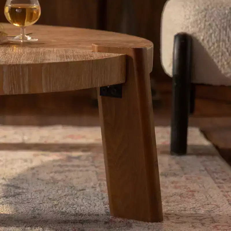 Tavolino da Caffè Rotondo Marrone in Legno con Base a 3 Gambe