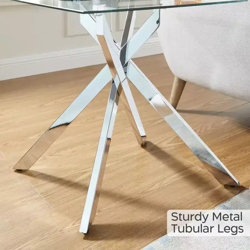 Tavolino moderno quadrato in vetro temperato - Gambe in metallo, singolo