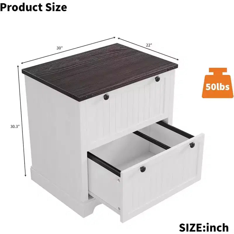 Classificatore rustico con 2 cassetti, bianco anticato